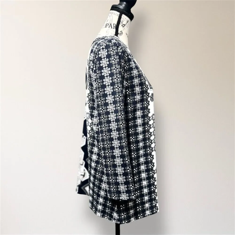 J.McLaughlin M‎ Black White Floral Geometric Catalina Long Sleeve Artsy Top